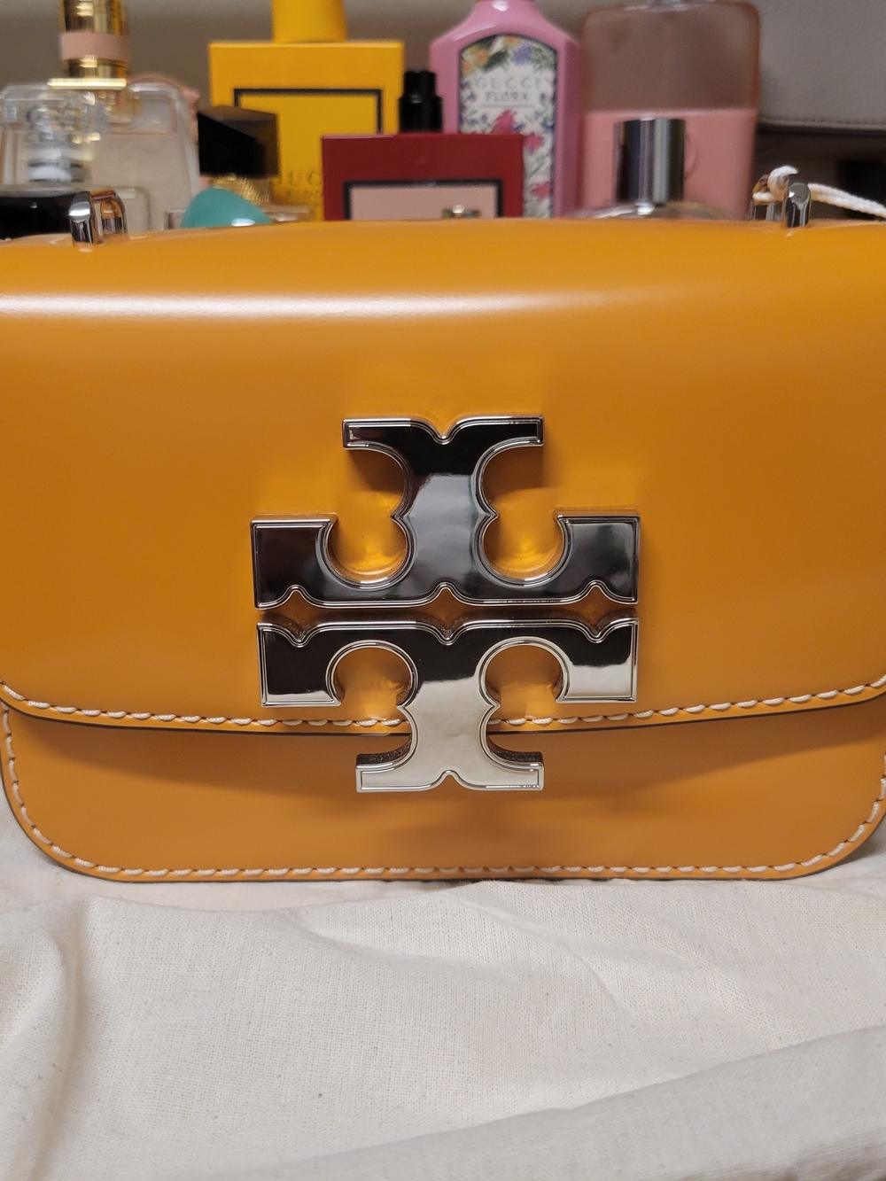 Tory Burch Orange Leather Crossbody with Silver Logo